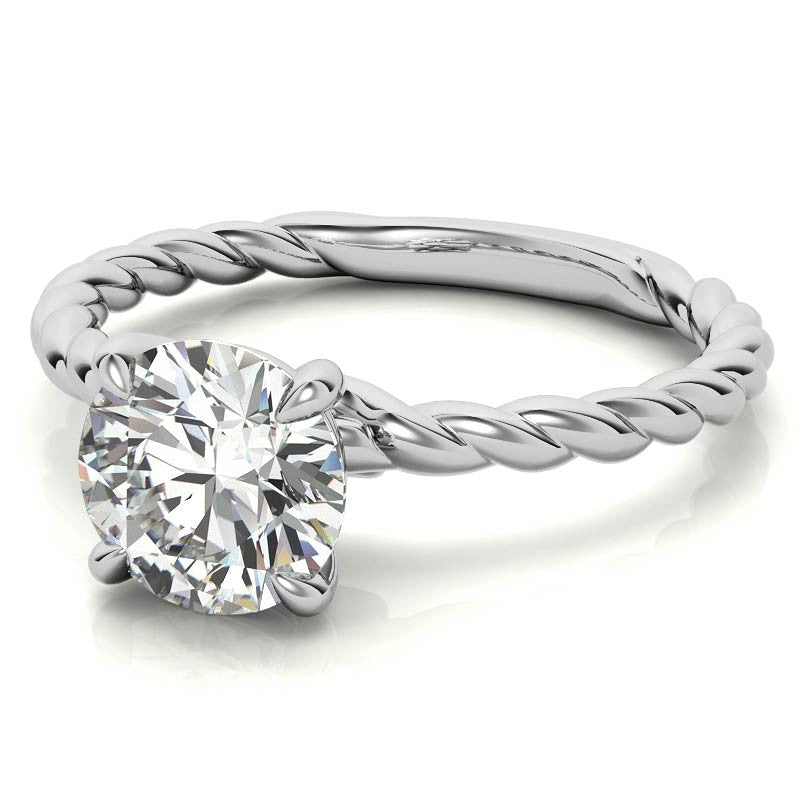 Round Woven Band Solitaire Ring with Matching Band
