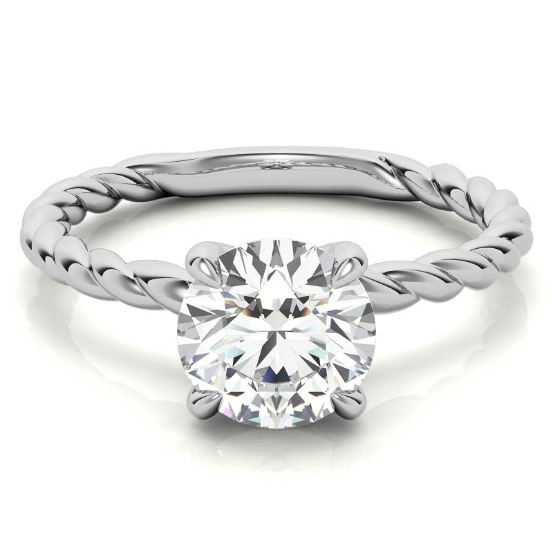 Round Woven Band Solitaire Ring with Matching Band
