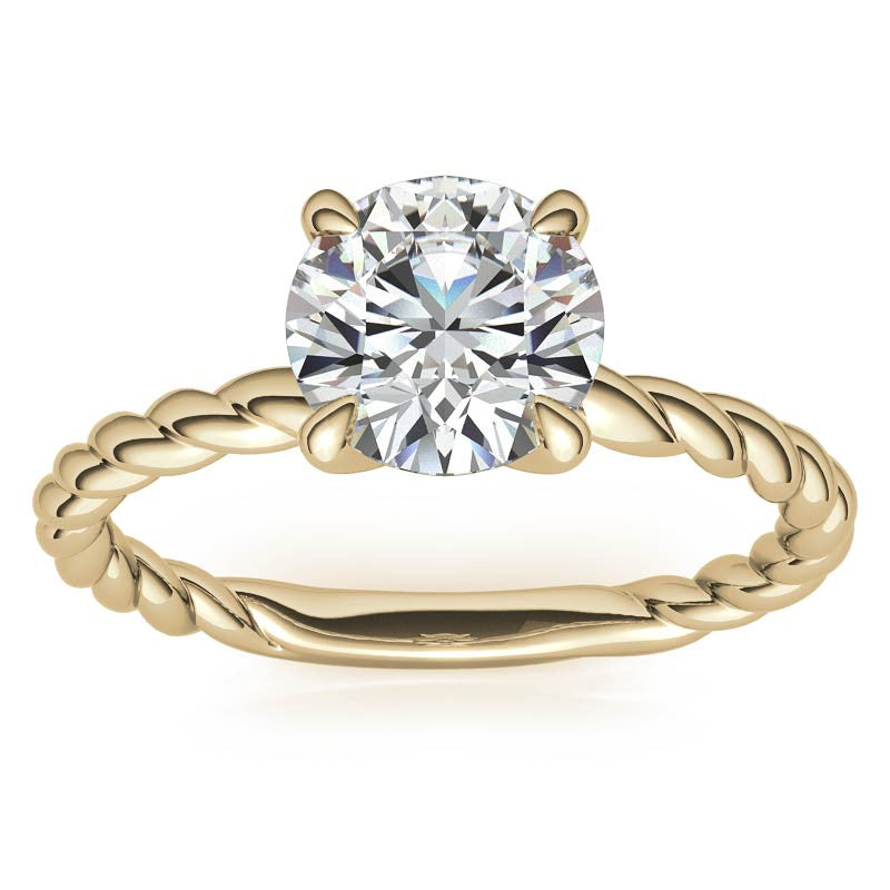 Round Woven Band Solitaire Ring with Matching Band