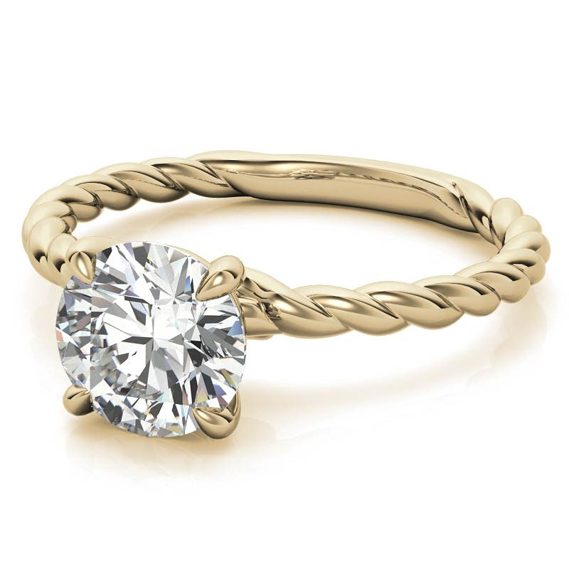 Round Woven Band Solitaire Ring with Matching Band