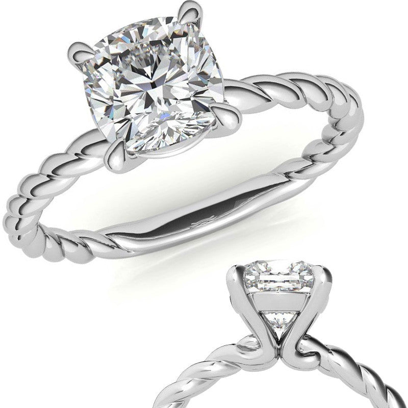 Cushion Moissanite Woven Band Solitaire Ring