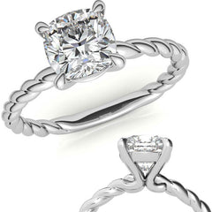 Cushion Moissanite Woven Band Solitaire Ring
