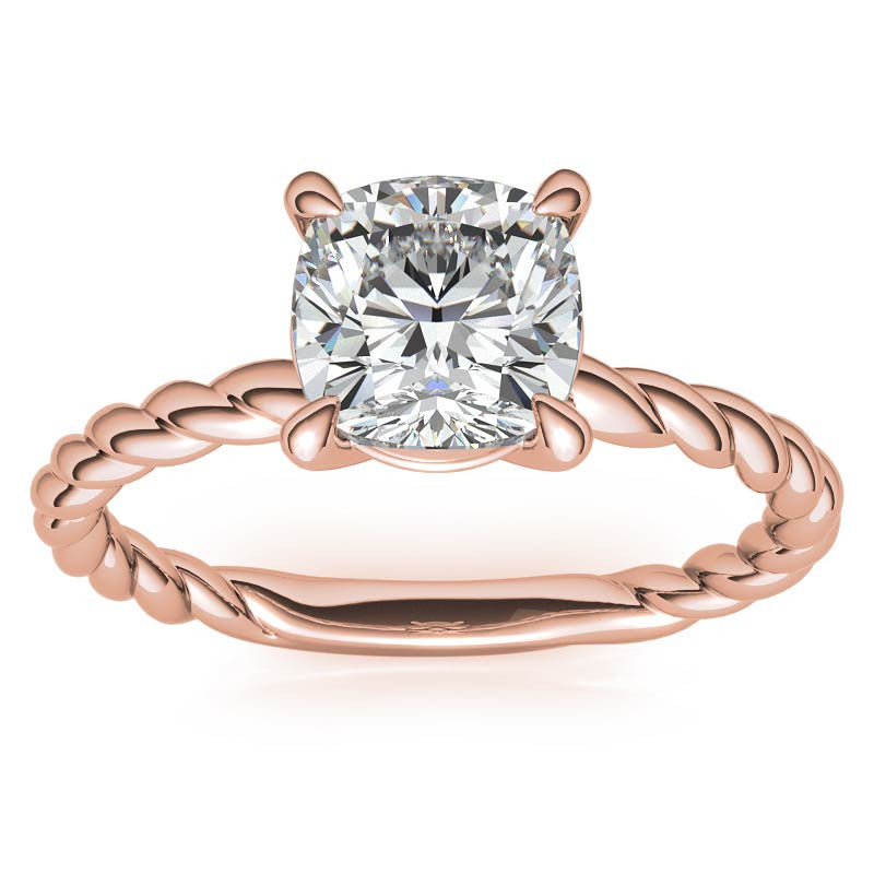 Cushion Moissanite Woven Band Solitaire Ring