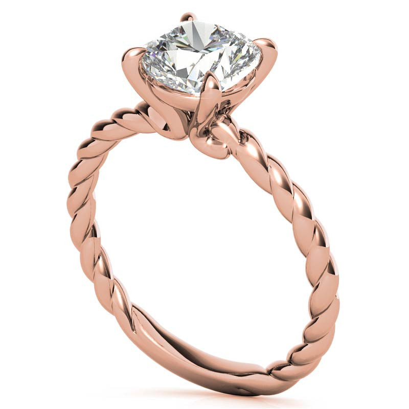 Cushion Moissanite Woven Band Solitaire Ring