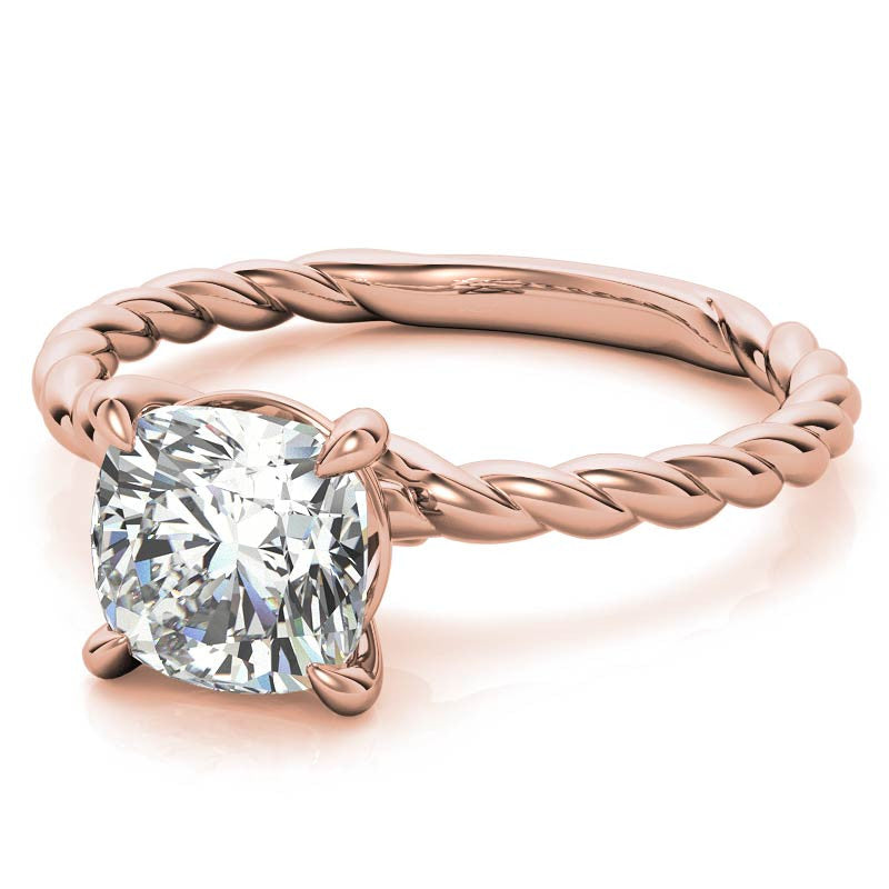 Cushion Moissanite Woven Band Solitaire Ring