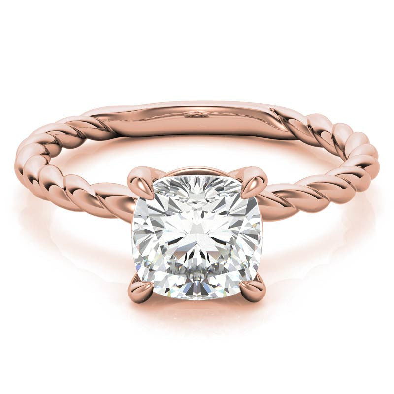 Cushion Moissanite Woven Band Solitaire Ring
