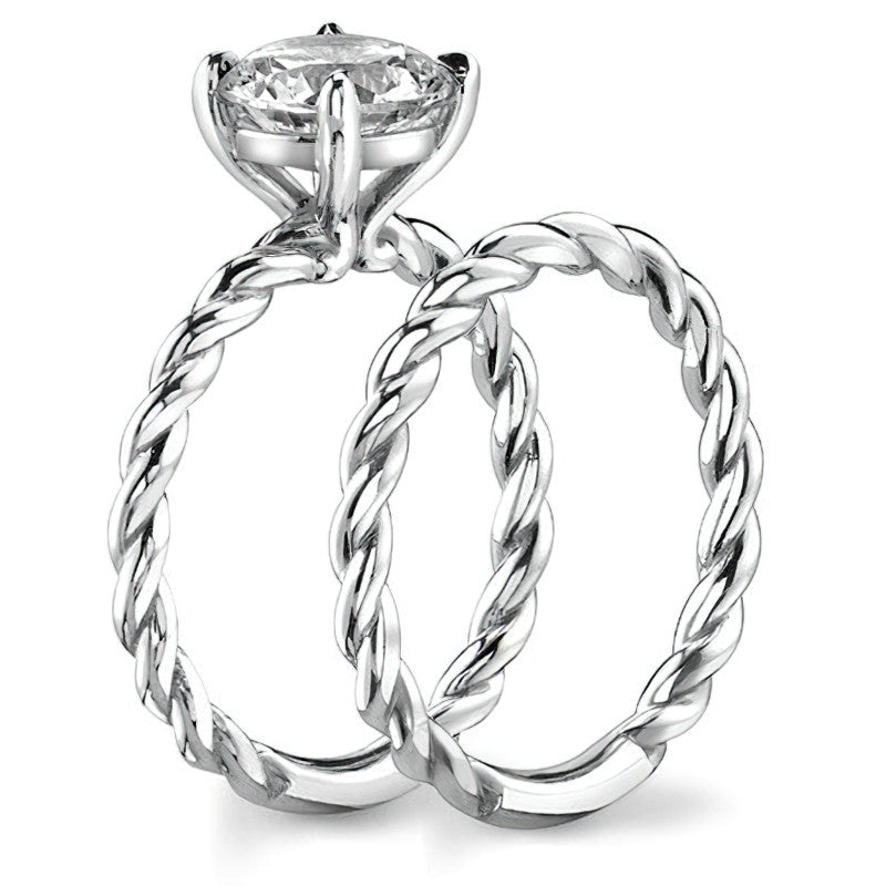 Cushion Moissanite Woven Band Solitaire Ring