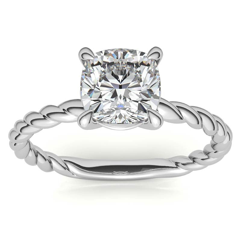 Cushion Moissanite Woven Band Solitaire Ring