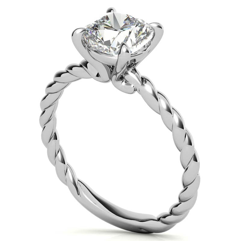 Cushion Moissanite Woven Band Solitaire Ring