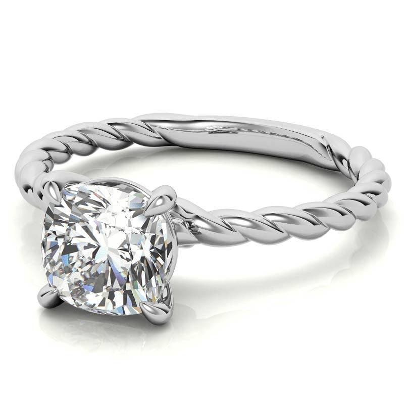 Cushion Moissanite Woven Band Solitaire Ring