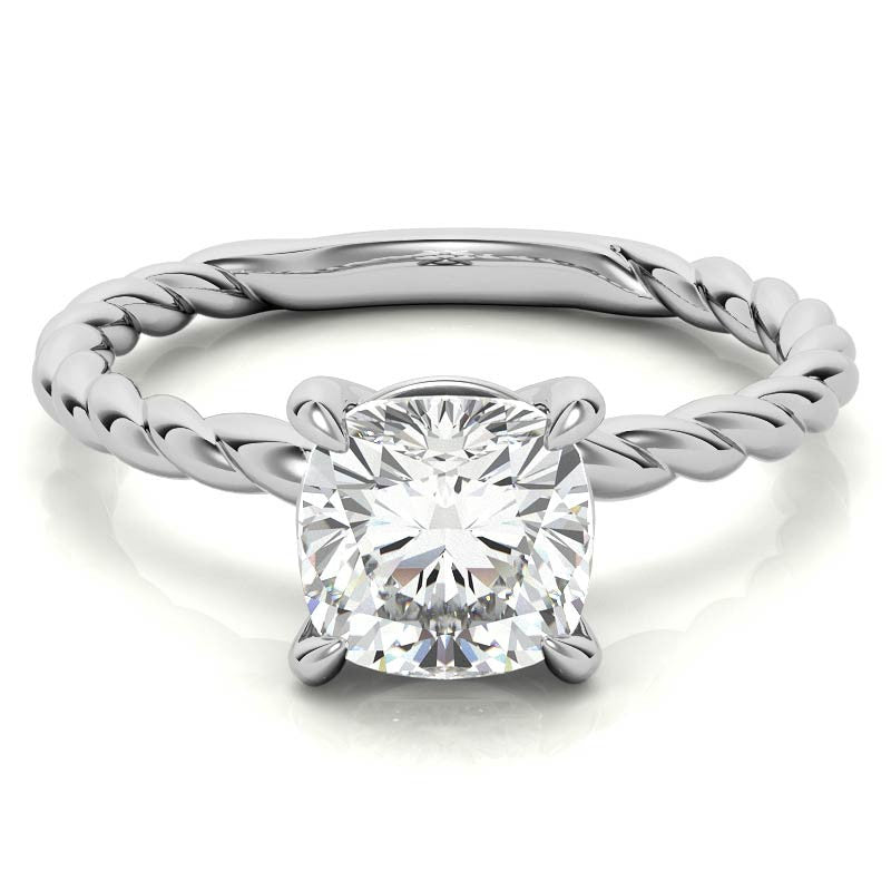 Cushion Moissanite Woven Band Solitaire Ring