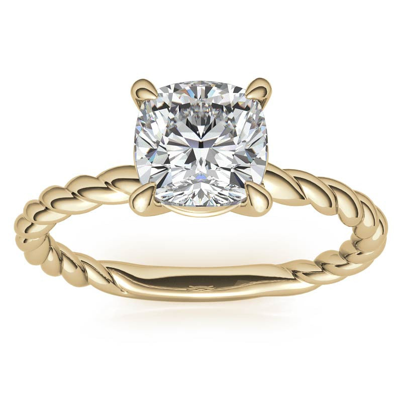 Cushion Moissanite Woven Band Solitaire Ring