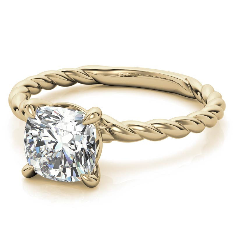 Cushion Moissanite Woven Band Solitaire Ring