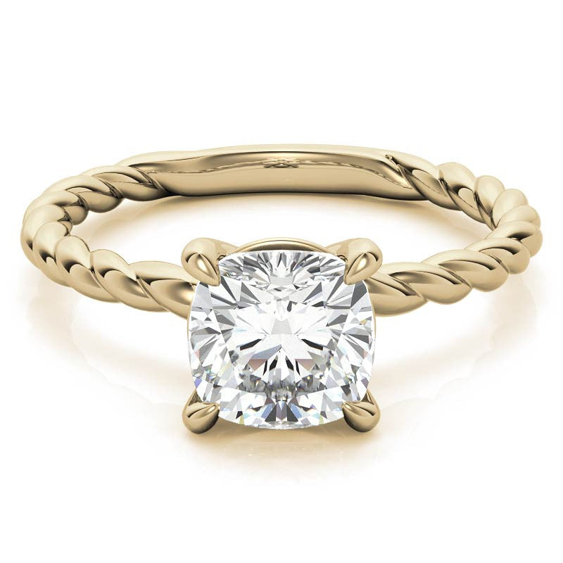 Cushion Moissanite Woven Band Solitaire Ring