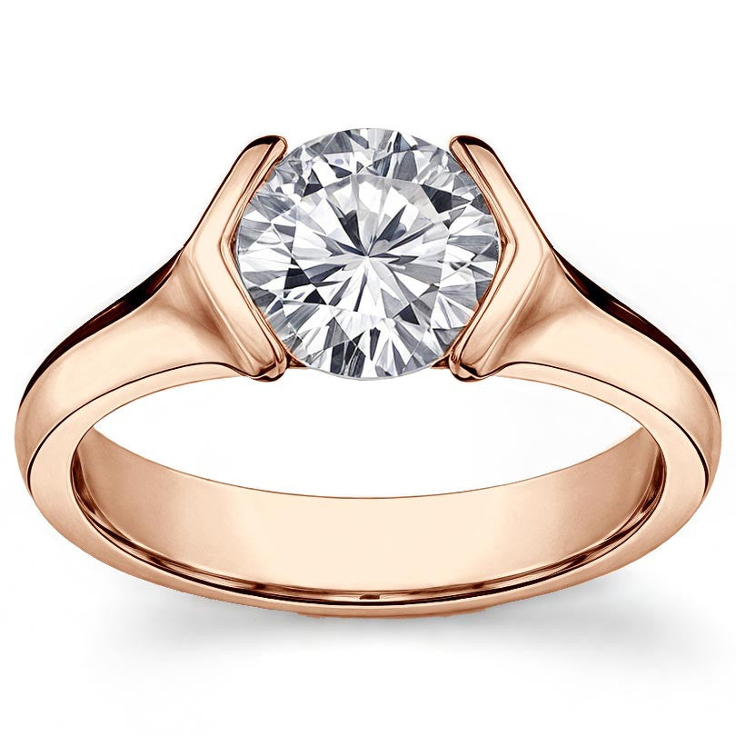 Semi-Bezel Round Brilliant Moissanite Solitaire Ring