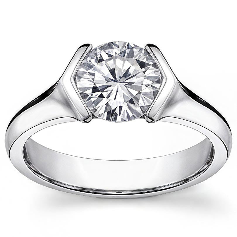 Semi-Bezel Round Brilliant Moissanite Solitaire Ring