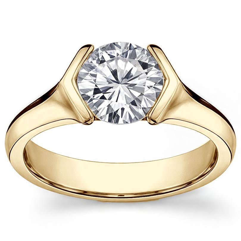 Semi-Bezel Round Brilliant Moissanite Solitaire Ring