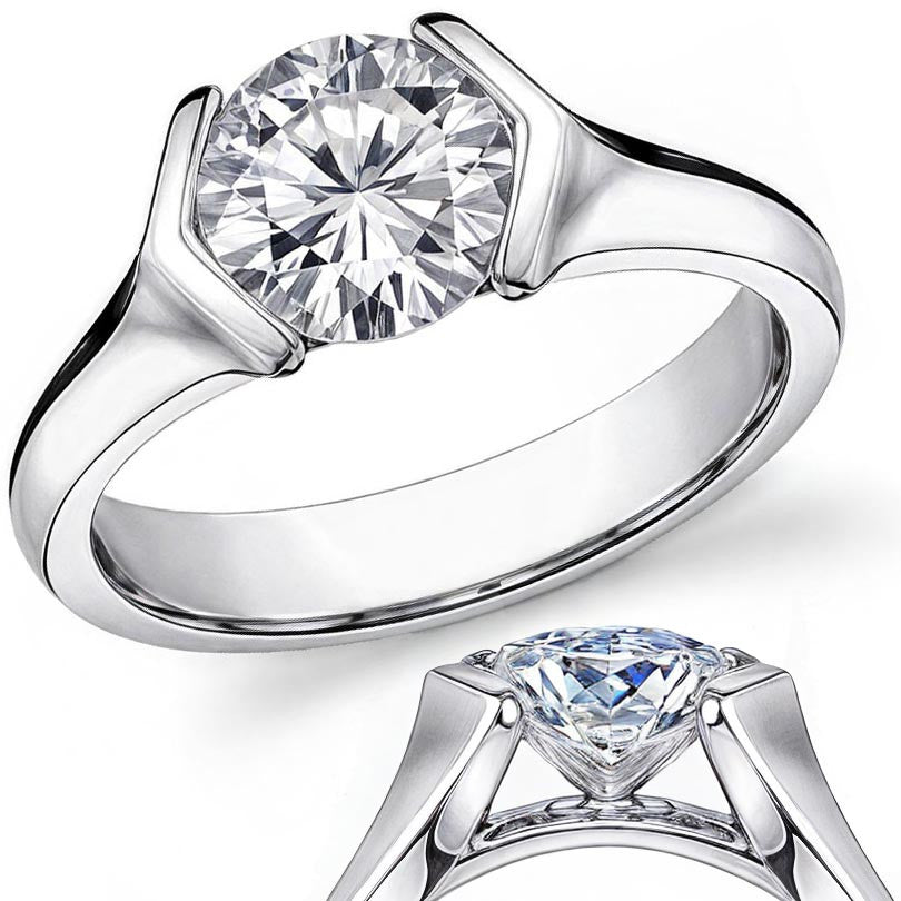 Semi-Bezel Round Brilliant Moissanite Solitaire Ring