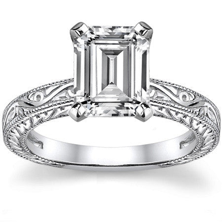 Moissanite Antique Style Engraved Solitaire Ring