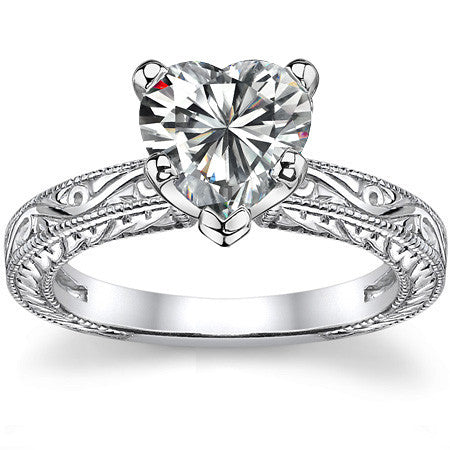 Moissanite Antique Style Engraved Solitaire Ring