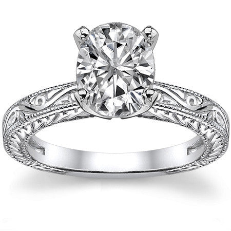 Moissanite Antique Style Engraved Solitaire Ring