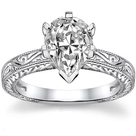 Moissanite Antique Style Engraved Solitaire Ring