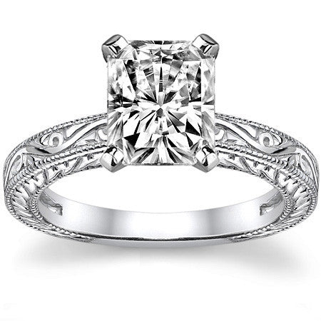 Moissanite Antique Style Engraved Solitaire Ring