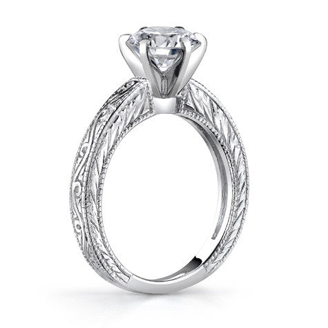 Moissanite Antique Style Engraved Solitaire Ring
