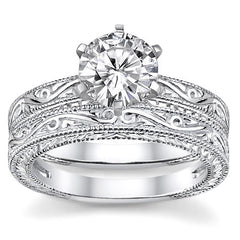 Moissanite Antique Style Engraved Solitaire Ring