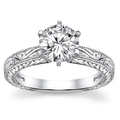 Moissanite Antique Style Engraved Solitaire Ring