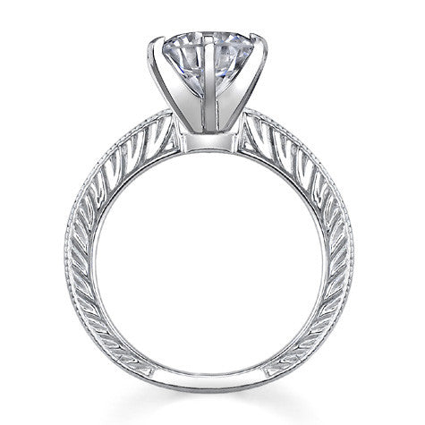 Moissanite Antique Style Engraved Solitaire Ring