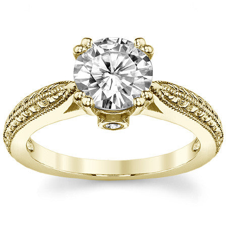 Double Prong Antique Solitaire Ring with Surprise Stone