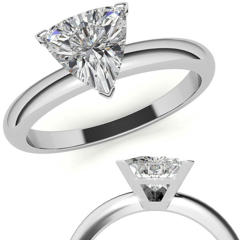 Trillion Cut Moissanite Solitaire Ring with Optional Matching Band
