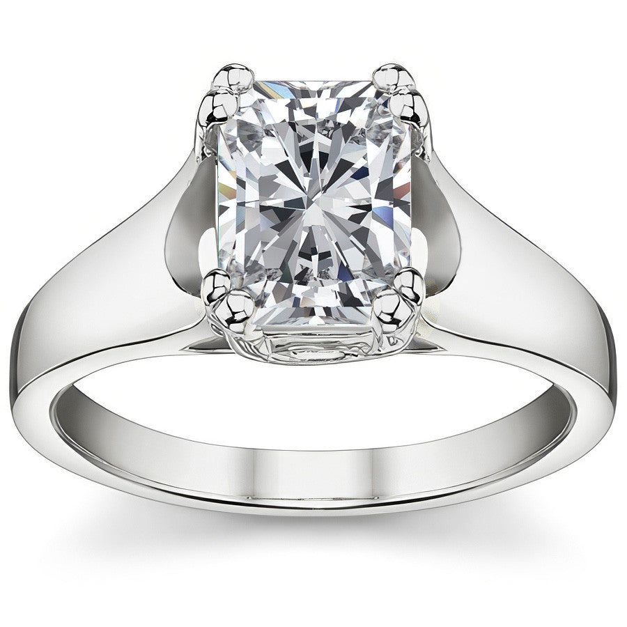 Double Prong Radiant/Emerald Moissanite Solitaire Ring