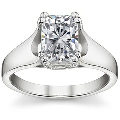 Double Prong Radiant/Emerald Moissanite Solitaire Ring