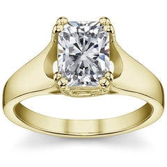 Double Prong Radiant/Emerald Moissanite Solitaire Ring