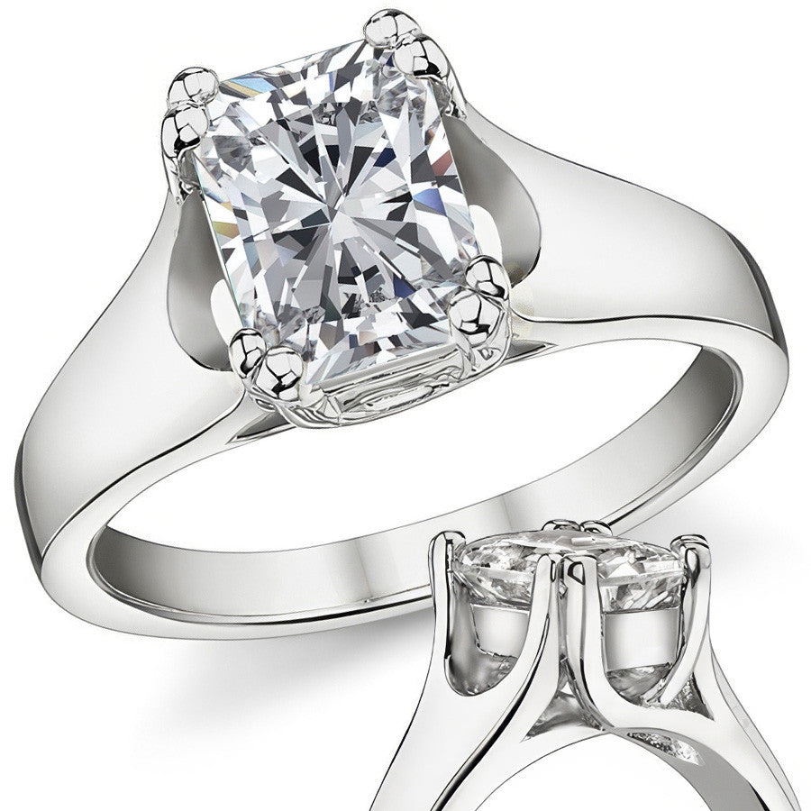 Double Prong Radiant/Emerald Moissanite Solitaire Ring