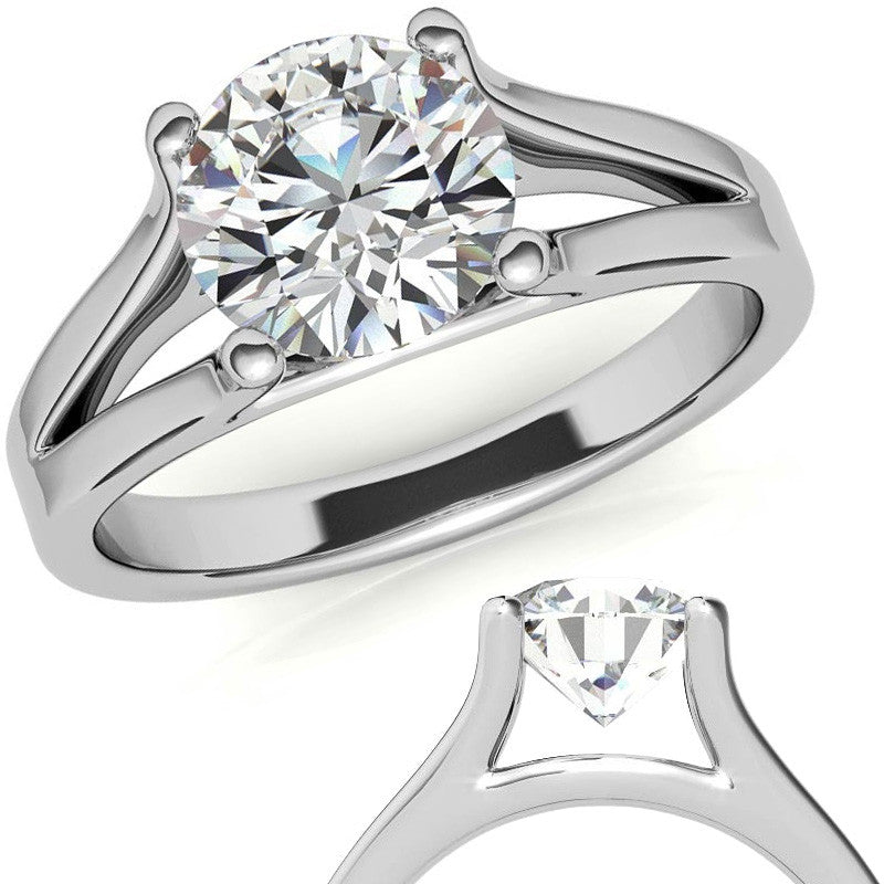 Round Brilliant Moissanite Split Shank Solitaire Ring