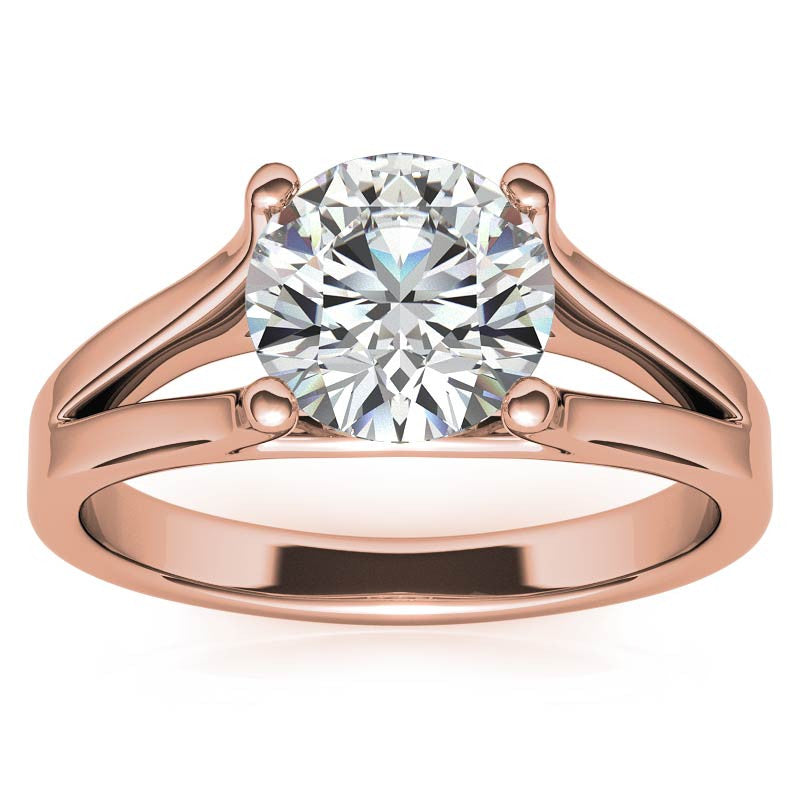 Round Brilliant Moissanite Split Shank Solitaire Ring