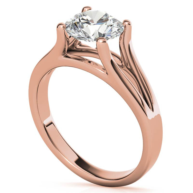 Round Brilliant Moissanite Split Shank Solitaire Ring