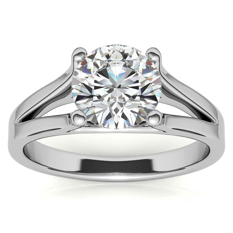 Round Brilliant Moissanite Split Shank Solitaire Ring