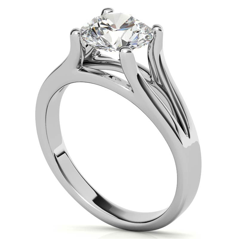 Round Brilliant Moissanite Split Shank Solitaire Ring