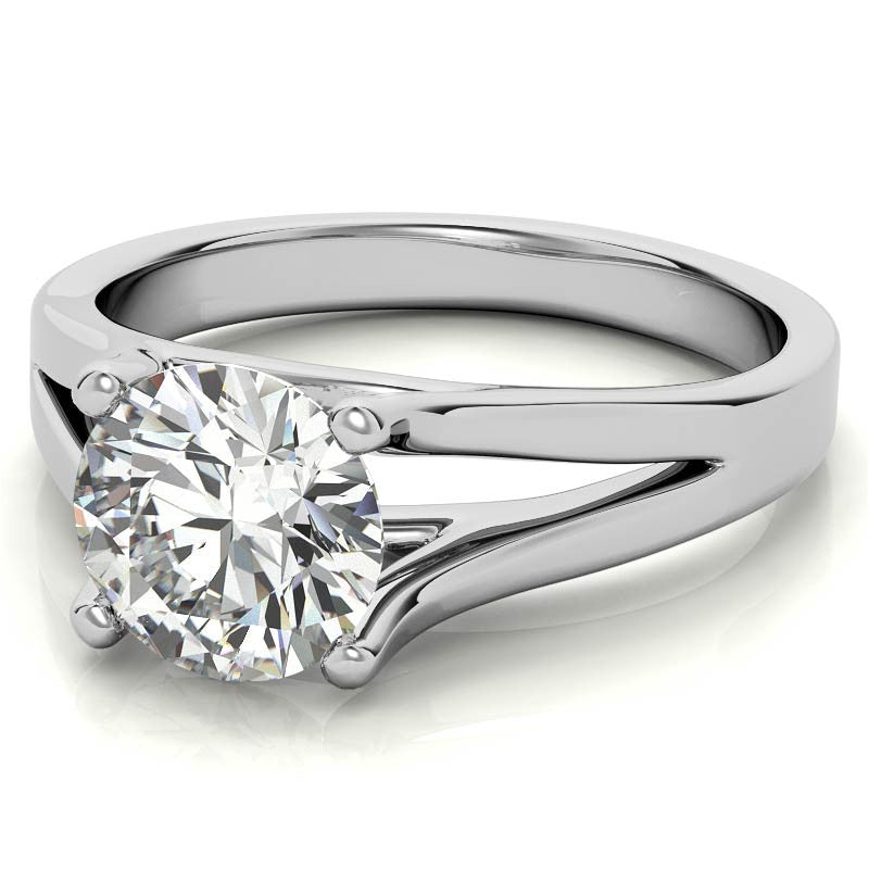 Round Brilliant Moissanite Split Shank Solitaire Ring