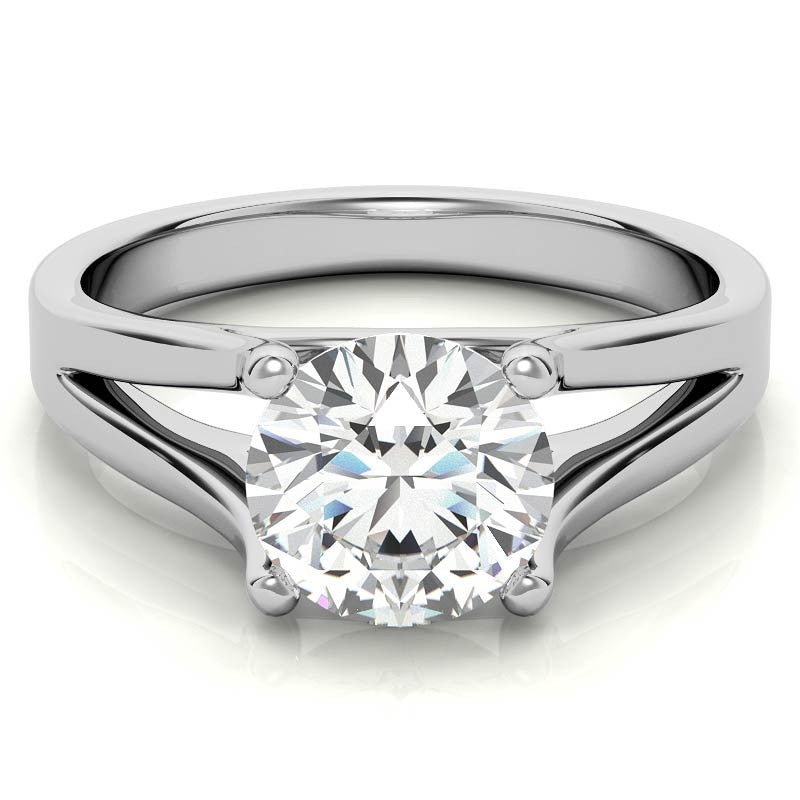 Round Brilliant Moissanite Split Shank Solitaire Ring