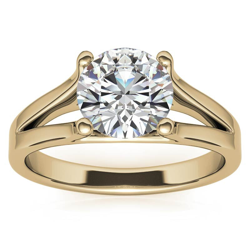 Round Brilliant Moissanite Split Shank Solitaire Ring