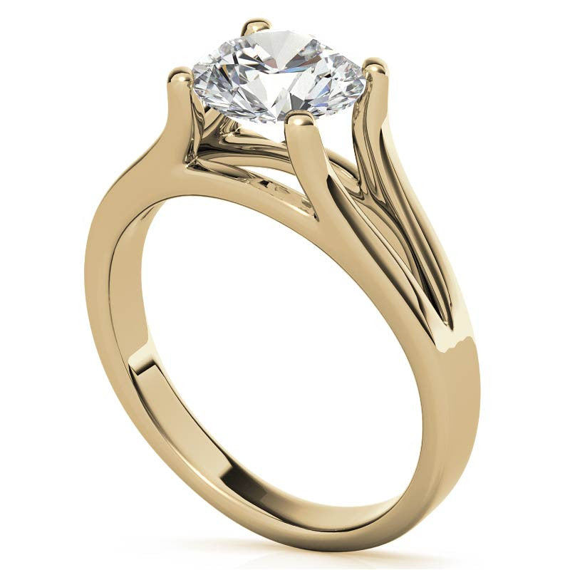 Round Brilliant Moissanite Split Shank Solitaire Ring