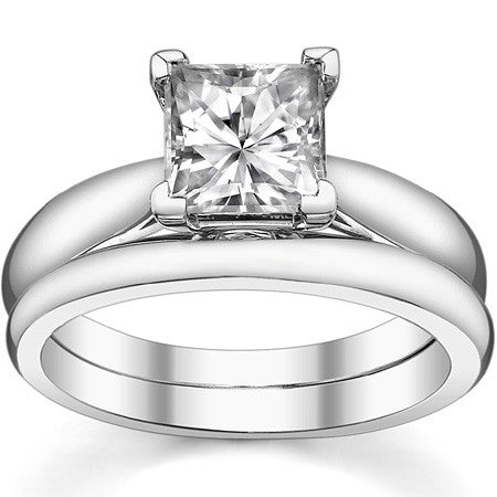 Princess cut Moissanite Cathedral Solitaire Ring