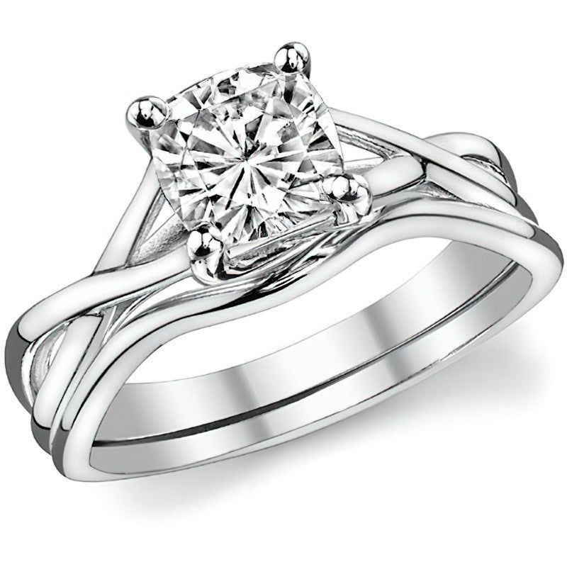 Cushion Cut Split Shank Trellis Round Solitaire Ring