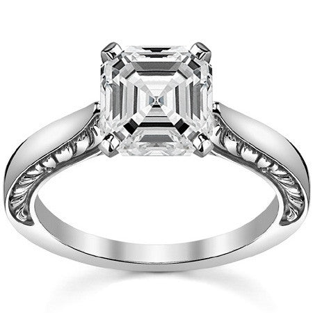 Moissanite Engraved Cathedral Solitaire Ring