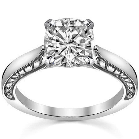 Moissanite Engraved Cathedral Solitaire Ring